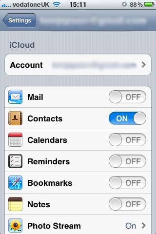 iCloud Settings in iPhone iOs