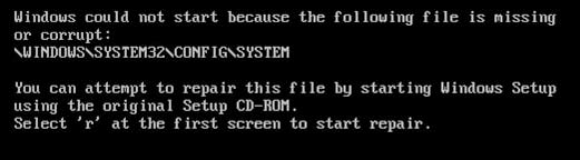 Windows XP startet wahrscheinlich nicht, weil die mechanisch folgende Datei fehlt oder beschädigt ist: WINDOWSSYSTEM32CONFIGSYSTEM